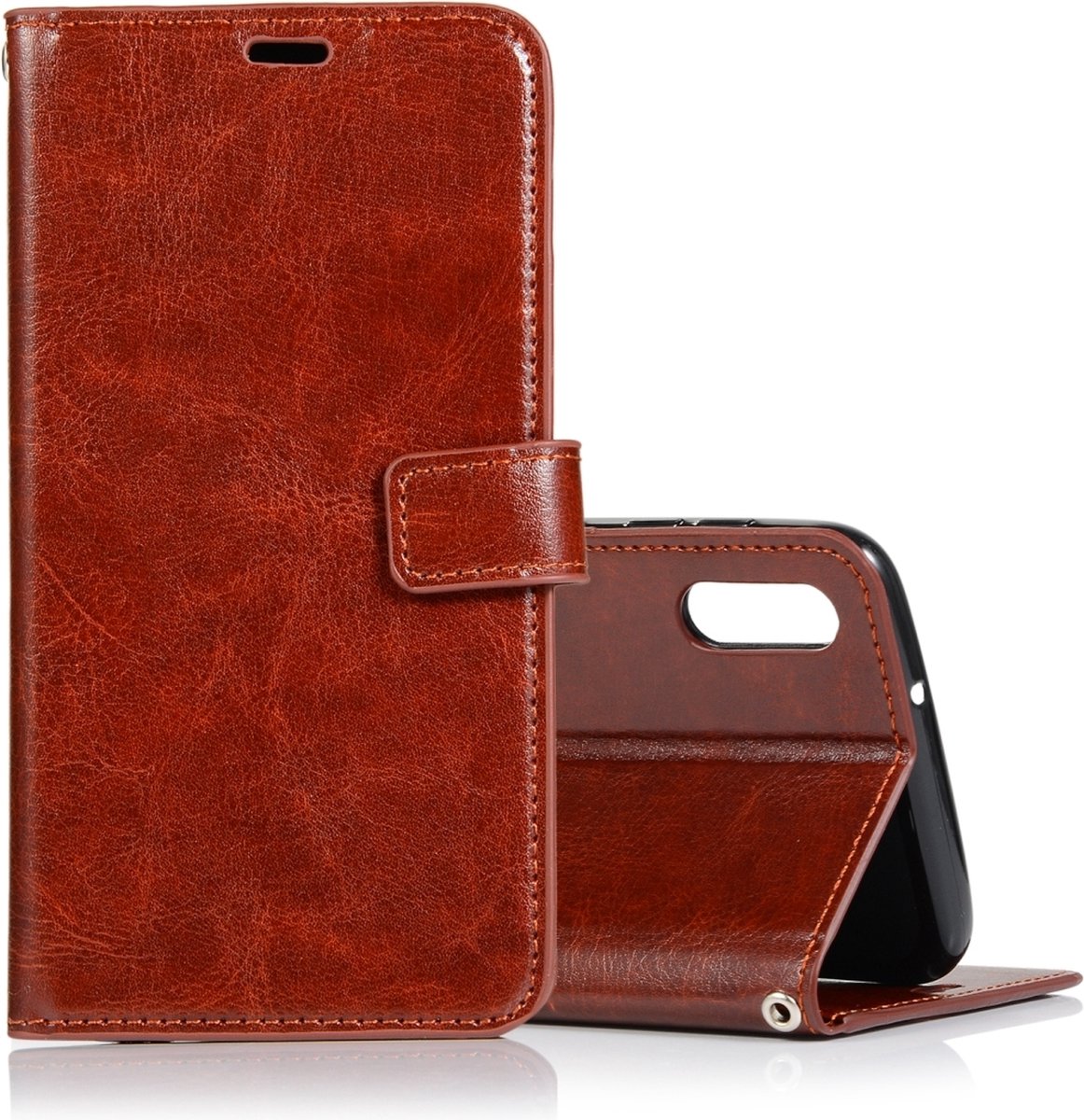 Mobigear Telefoonhoesje geschikt voor Samsung Galaxy A10 Hoesje | Mobigear Wallet Bookcase Portemonnee | Pasjeshouder voor 3 Pasjes | Telefoonhoesje voor Pinpas / OV Kaart / Rijbewijs - Bruin