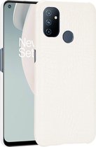Mobigear Hoesje geschikt voor OnePlus Nord N100 Telefoonhoesje Hardcase | Mobigear Croco Backcover | Nord N100 Case | Back Cover - Wit