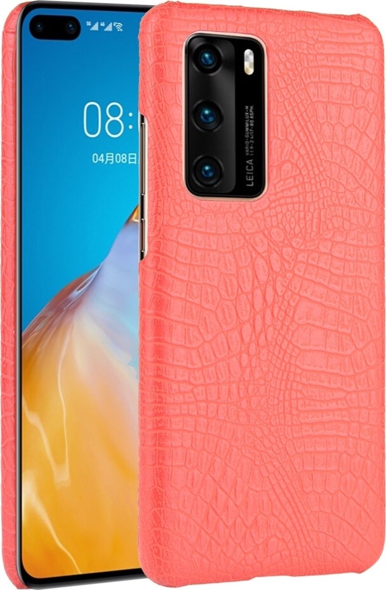 Mobigear Hoesje geschikt voor Huawei P40 Telefoonhoesje Hardcase | Mobigear Croco Backcover | P40 Case | Back Cover - Rood