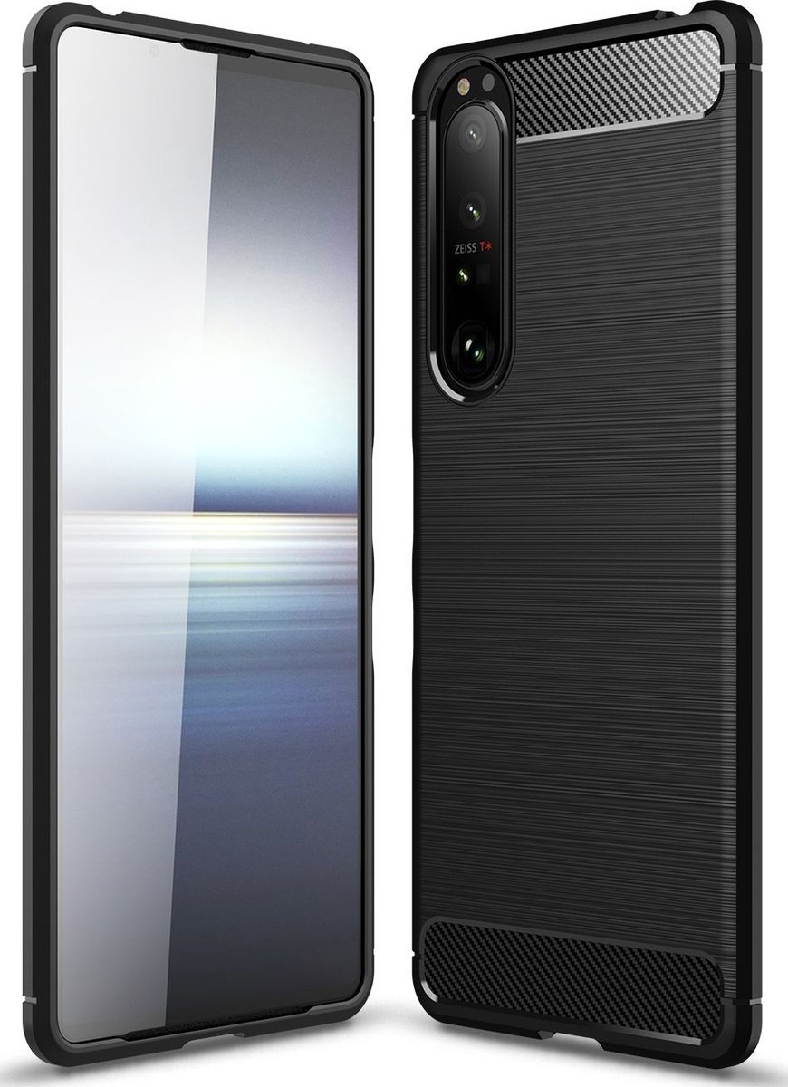 Mobigear Hoesje geschikt voor Sony Xperia 1 III Telefoonhoesje Flexibel TPU | Mobigear Brushed Slim Backcover | Xperia 1 III Case | Back Cover - Zwart