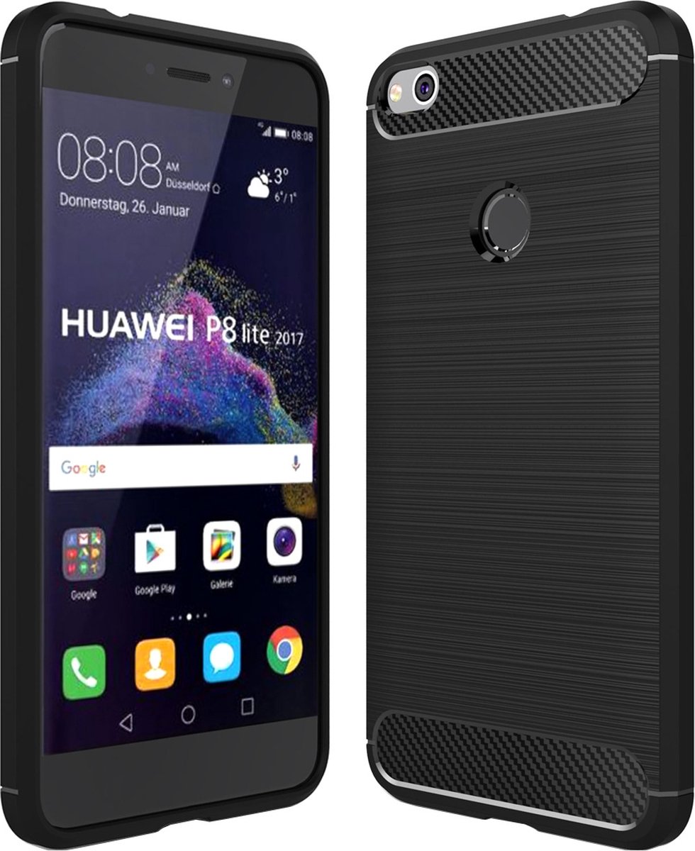 Mobigear Hoesje geschikt voor Huawei P8 Lite (2017) Telefoonhoesje Flexibel TPU | Mobigear Brushed Slim Backcover | P8 Lite (2017) Case | Back Cover - Zwart