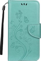 Mobigear Telefoonhoesje geschikt voor Apple iPhone 11 Pro Hoesje | Mobigear Flowers Bookcase Portemonnee | Pasjeshouder voor 2 Pasjes | Telefoonhoesje voor Pinpas / OV Kaart / Rijbewijs - Turquoise