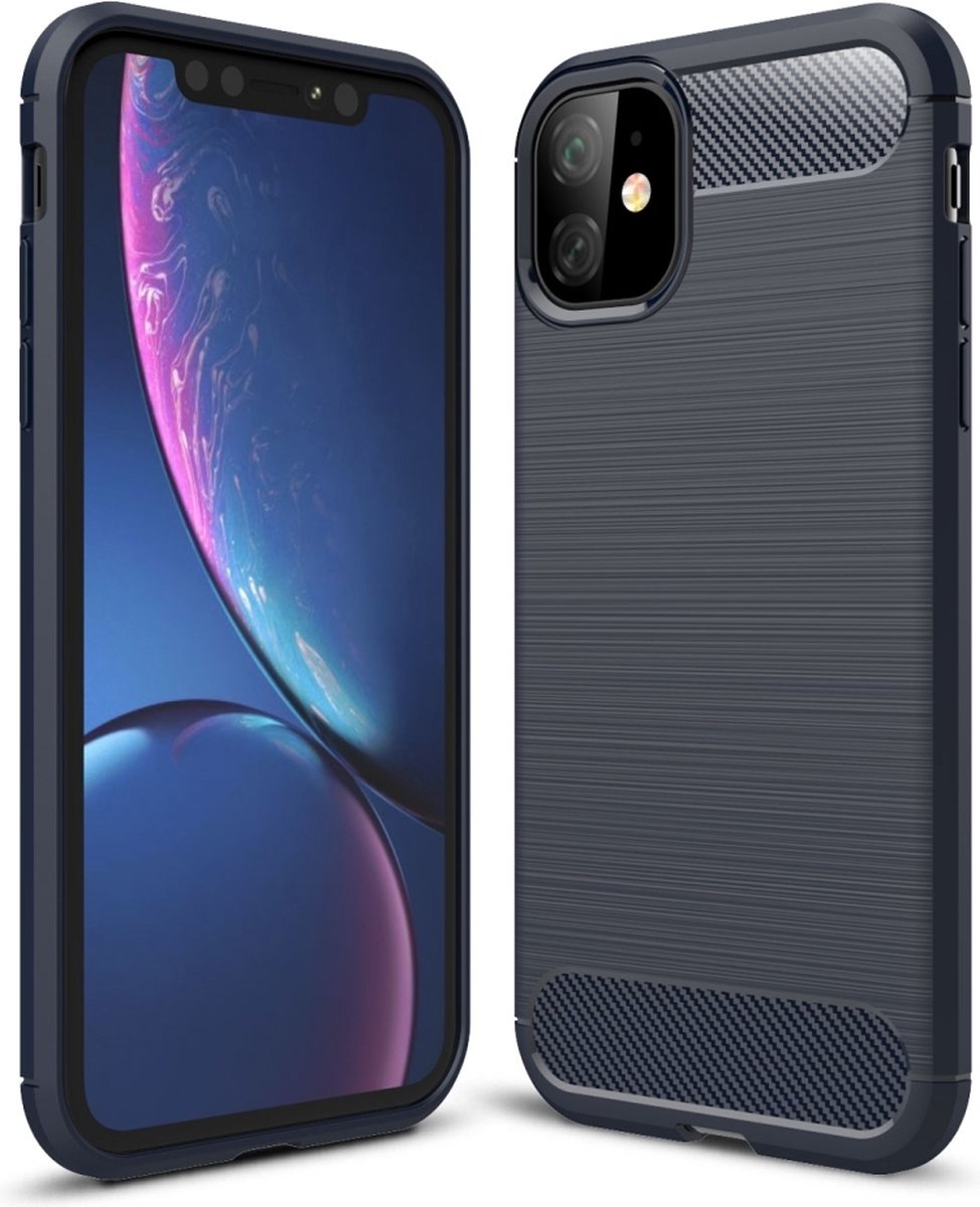 Mobigear Hoesje geschikt voor Apple iPhone 11 Telefoonhoesje Flexibel TPU | Mobigear Brushed Slim Backcover | iPhone 11 Case | Back Cover - Marineblauw
