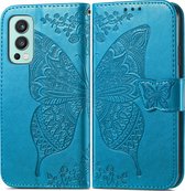 Mobigear Telefoonhoesje geschikt voor OnePlus Nord 2 Hoesje | Mobigear Butterfly Bookcase Portemonnee | Pasjeshouder voor 3 Pasjes | Telefoonhoesje voor Pinpas / OV Kaart / Rijbewijs - Blauw