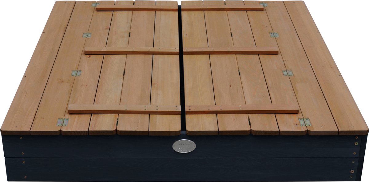 AXI Ella XL Houten Zandbak in Antraciet/Bruin- Met Zitbankjes en Deksel - FSC hout - 120x120x20cm - Zandbak voor kinderen — afbeelding 9