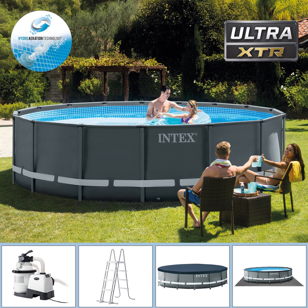 Intex Ultra XTR Frame zwembad | 8 delig | afmeting 549 x 132 cm | Intex zwembad rond | Met Aquaswan chloortabletten en 15kg zand | Zwembad rond | Familie zwembad | Zwembad Rond | Intex zwembad