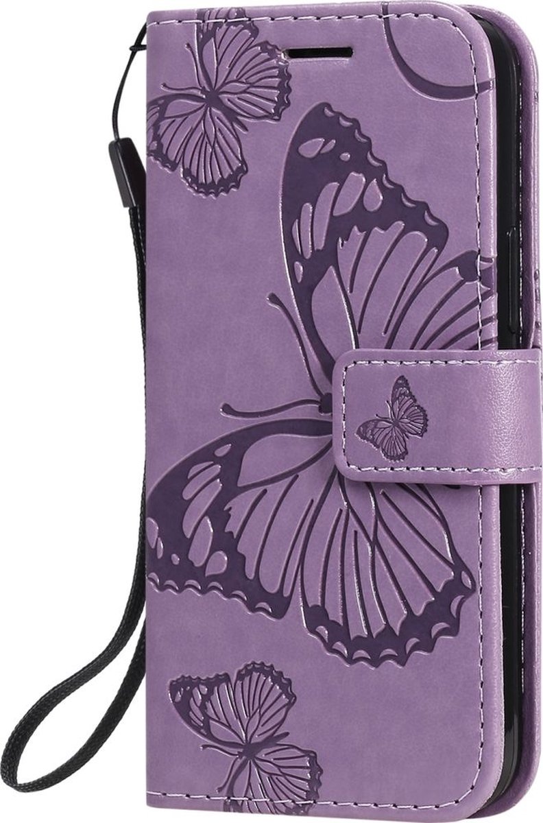 Mobigear Telefoonhoesje geschikt voor Apple iPhone 12 Mini Hoesje | Mobigear Butterfly Bookcase Portemonnee | Pasjeshouder voor 2 Pasjes | Telefoonhoesje voor Pinpas / OV Kaart / Rijbewijs - Paars
