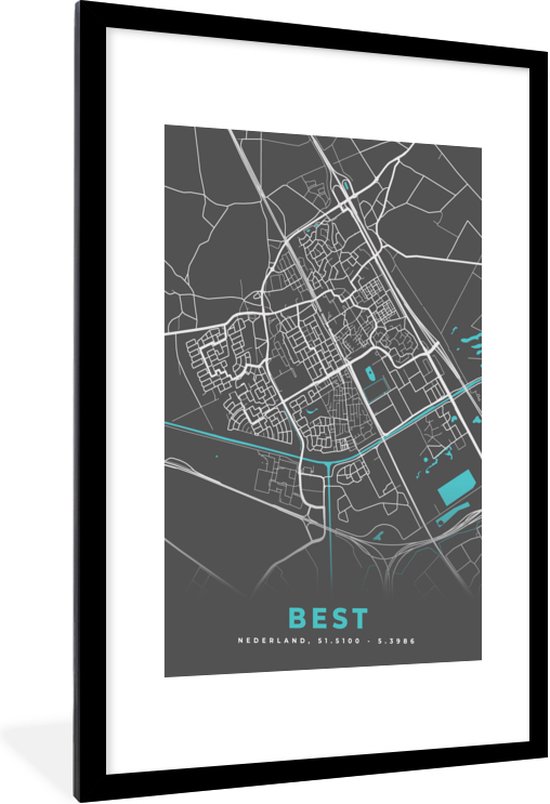 Cadre photo avec affiche - Best - Blauw - Carte - Carte - Plan de la ville - 60x90 cm - Cadre pour affiche