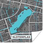 Poster Plattegrond - Stadskaart - Amsterdam - Water - Sloterplas - Kaart - 30x30 cm
