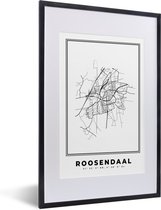 Fotolijst incl. Poster Zwart Wit- Stadskaart – Zwart Wit - Kaart – Roosendaal – Nederland – Plattegrond - 40x60 cm - Posterlijst