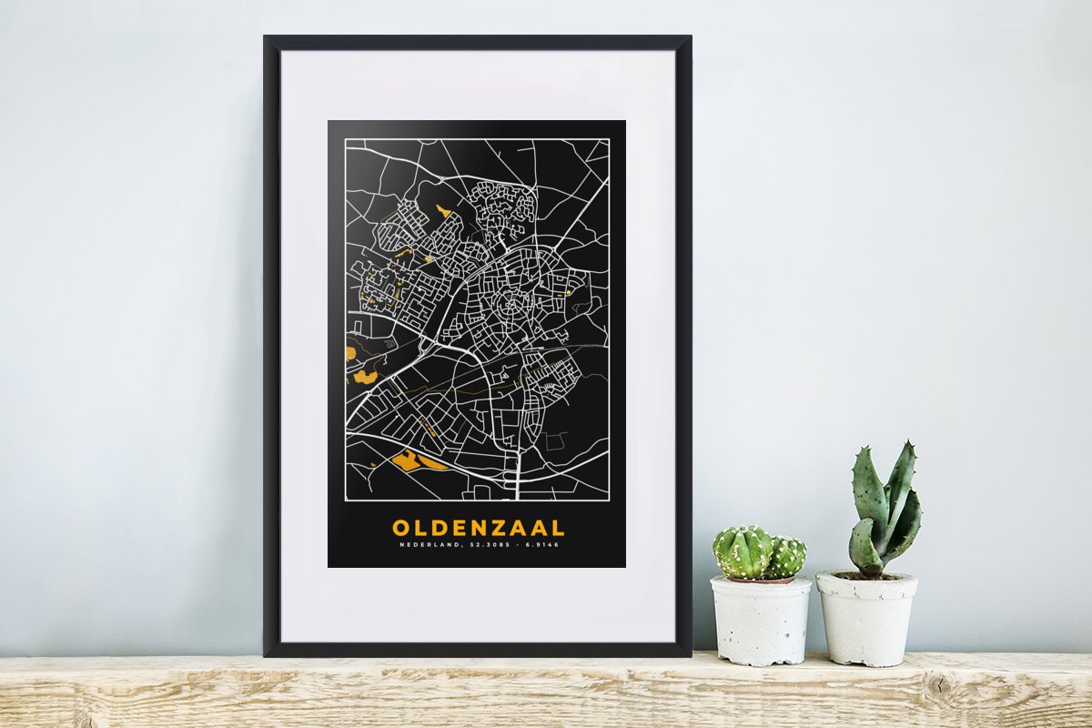 Fotolijst Incl Poster Oldenzaal Stadskaart Plattegrond Black And Gold Kaart Bol Com