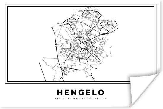 Poster Nederland - Hengelo - Stadskaart - Kaart - Zwart Wit - Plattegrond