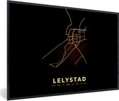 Fotolijst incl. Poster - Lelystad - Stadskaart - Goud - Plattegrond - Kaart - 90x60 cm - Posterlijst