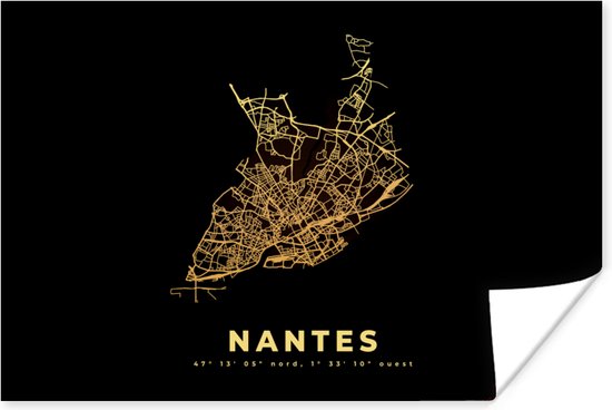 Poster Frankrijk - Stadskaart - Kaart - Plattegrond - Nantes - Goud