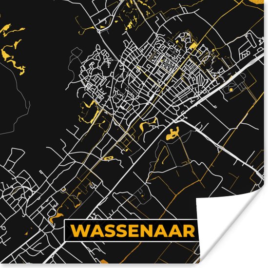 Affiche Wassenaar - Black and Gold et Or - Plan de la ville - Carte - Carte - 75x75 cm