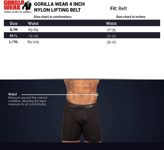 Gorilla Wear 4 inch Nylon Belt - Lifting Belt- M/L - Zwart - Gorilla Wear