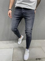 Mannen Stretchy Ripped Skinny Biker Borduurwerk Cartoon Print Jeans Vernietigd Hole Slim Fit Denim Hoge Kwaliteit Hip Hop Zwarte Jeans - W33