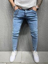 Mannen Stretchy Ripped Skinny Biker Borduurwerk Cartoon Print Jeans Vernietigd Hole Slim Fit Denim Hoge Kwaliteit Hip Hop Zwarte Jeans - W32