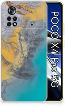 Leuk Hoesje Xiaomi Poco X4 Pro 5G Telefoonhoesje Marble Blue Gold