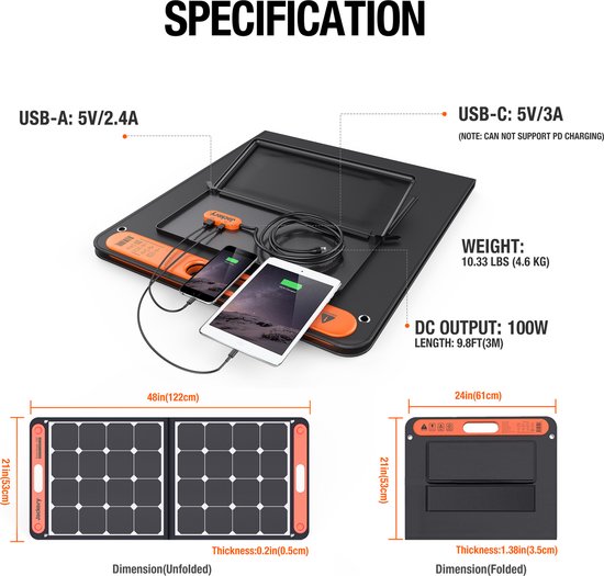 JACKERY SolarSaga 100W Zonnepaneel Zwart