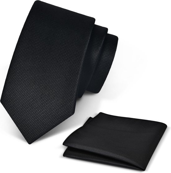 Premium Ties - Luxe Stropdas Heren + Pochet - Set - Polyester - Zwart - Incl. Luxe Gift Box!