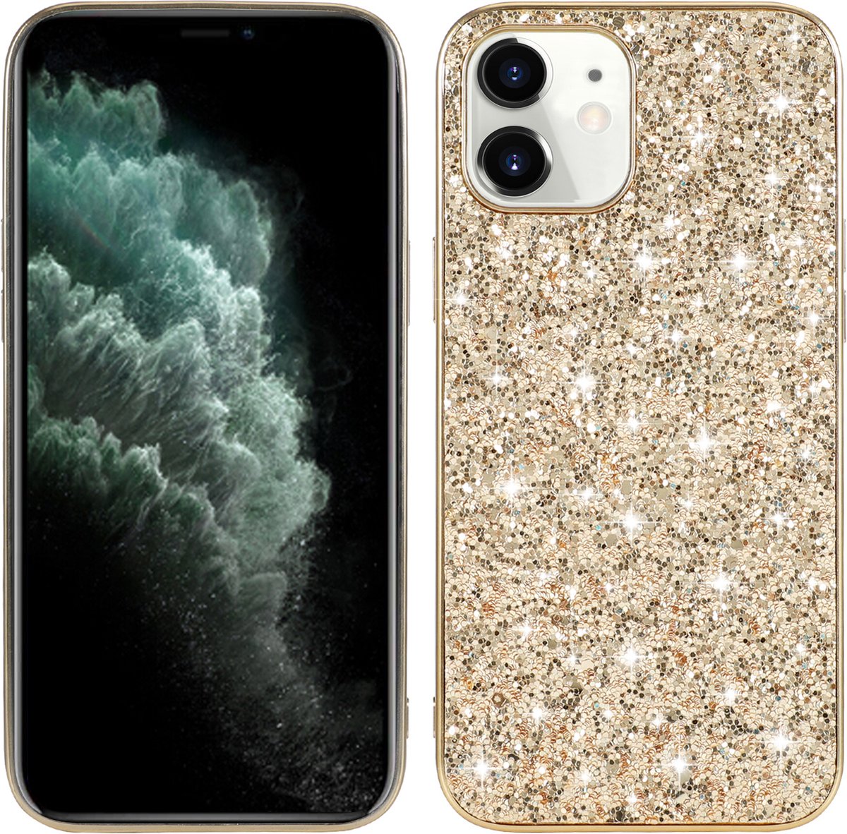 Backcover geschikt voor Apple iPhone 12 Mini - Goud - Glitters - Hard PC Hoesje