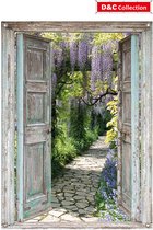D&C Collection - tuindoek - 65x90 cm - doorkijk deuren blauwe regen - tuinposter - schuttingposter - tuindecoratie