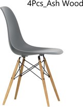 Eetkamerstoel - Shell Chair - Essenhouten Bijzetstoel - Poten met Metaal - Kunststof Stoelen voor Woonkamer Keuken - 4 Stuks Grijs