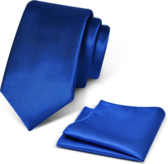 Premium Ties - Luxe Stropdas Heren + Pochet - Set - Polyester - Blauw - Incl. Luxe Gift Box!