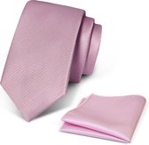 Premium Ties - Luxe Stropdas Heren + Pochet - Set - Polyester - Roze - Incl. Luxe Gift Box!