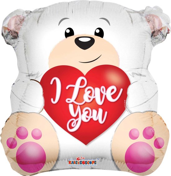 Helium Ballon Versturen “I Love You” Hart Beertje - Gevuld met Helium | Boombie© | Verstuurd in sierlijke doos! | Folie Ballon | Geboorte | Liefde