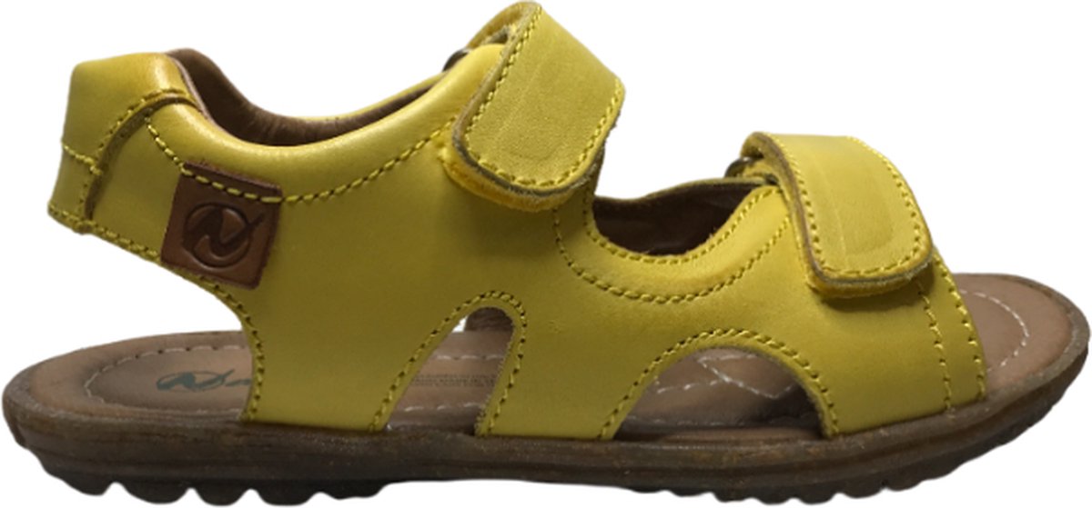 Naturino velcro’s effen lederen sandalen sky Geel