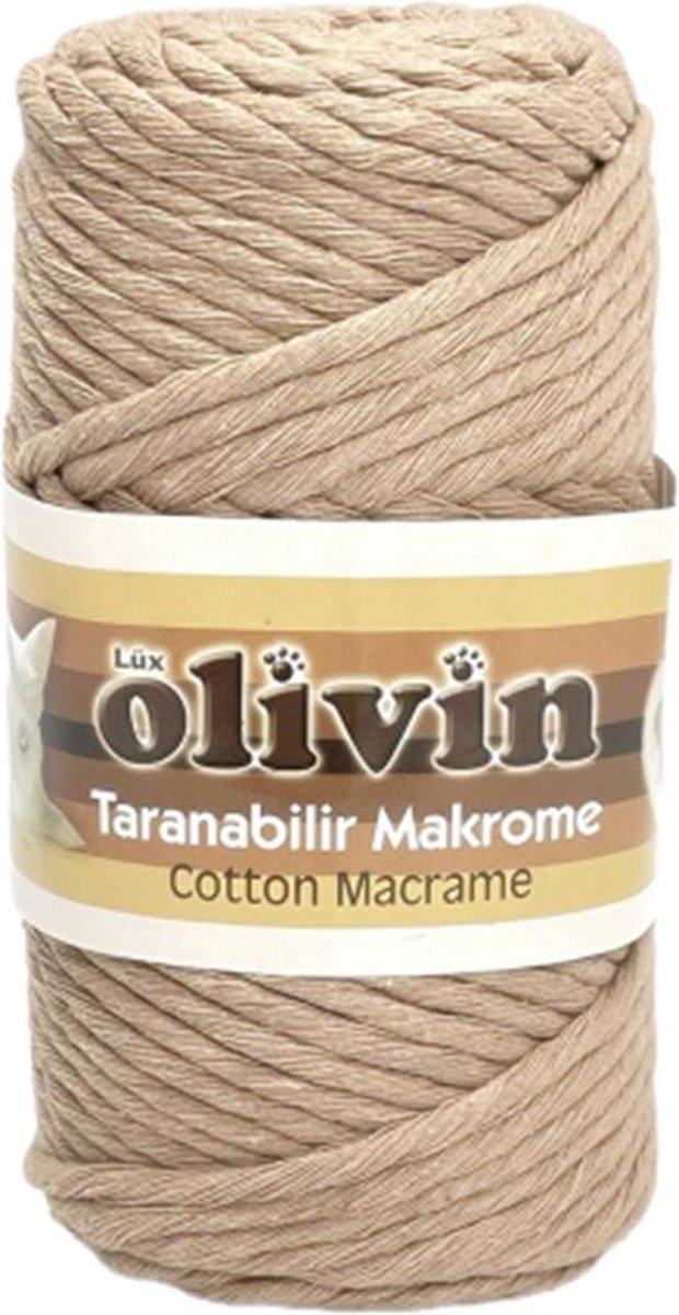 Lux Olivin Macrame Touw - Wandkleden Touw - Gordijnen Touw - Tassen Touw - Moederdag Cadeau - 5 mm - 100% Katoen - Beige