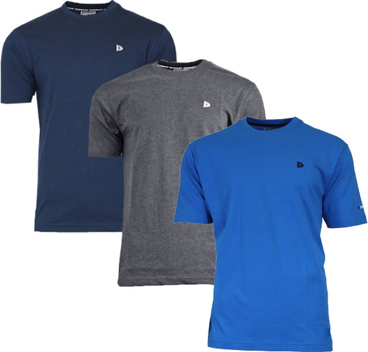 3-Pack Donnay - T-shirt (Vince) - Sportshirt - Heren - Navy/Charcoal-marl/Active-blue (413) - maat 3XL op Prijzenvolger.com