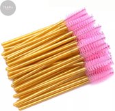 Make-upkwast - Wegwerp Wimper en Wenkbrauw Borsteltjes - Mascara Borsteltjes - 50 stuks - Goud-Roze