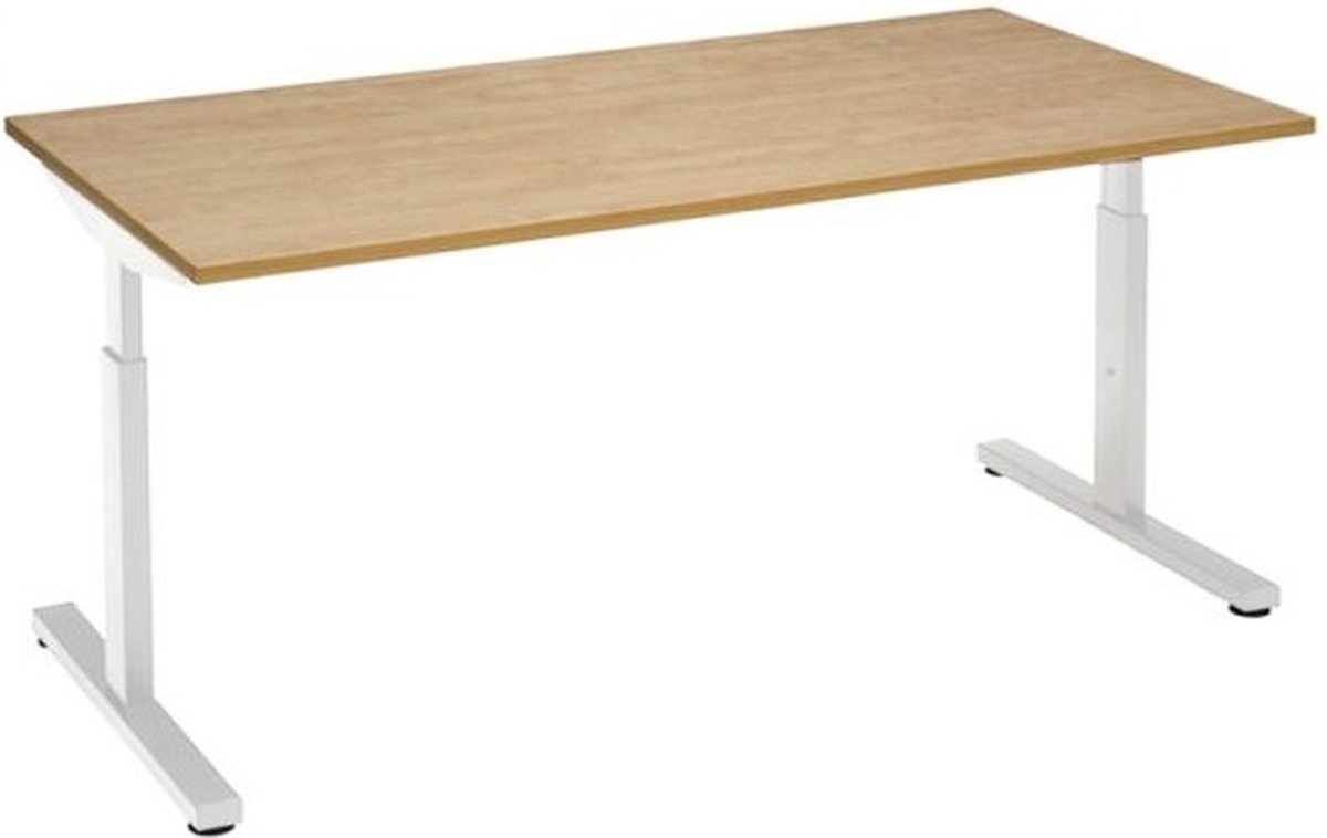 Offeco  Bureau Lobo  - Verstelbaar - Bureaus - Bureau - Kantoormeubels - Game bureau - height adjustable desk - Gaming desk - computertafel - Thuiswerken - 160x80cm - Wit - Natuur eiken-- blad-  onderstel- x80