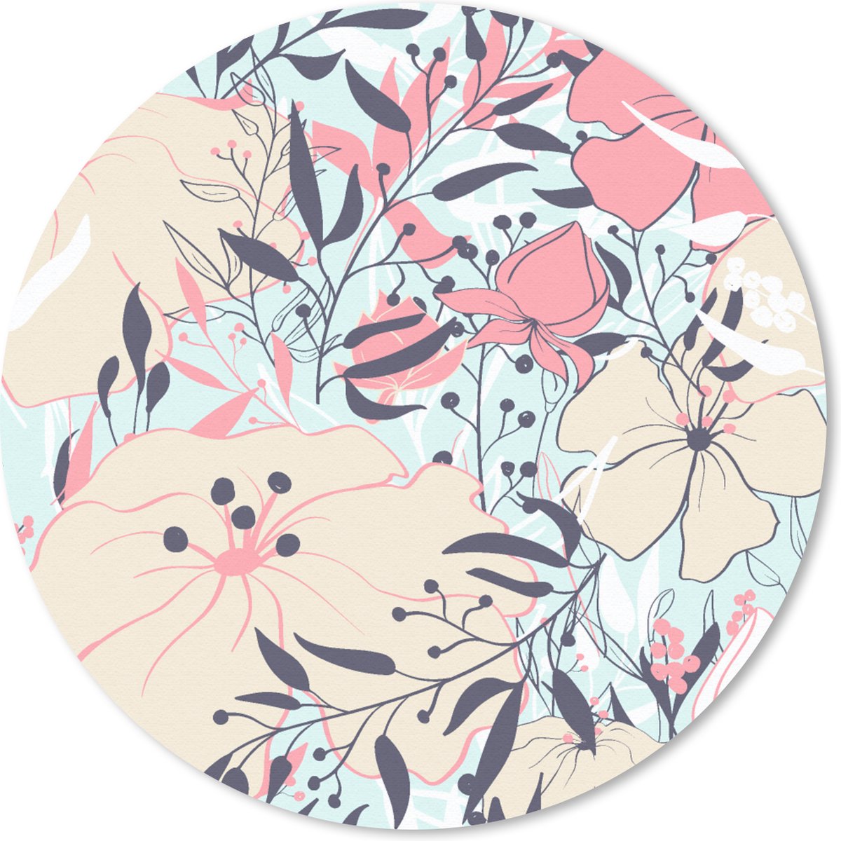 Muismat rond 30x30 cm - Mousepad Vintage - Bloem - Roze - Patronen - Ronde muismatten