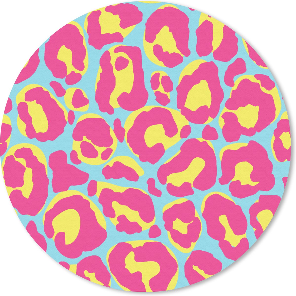 Muismat rond 40x40 cm - Mousepad Panterprint - Roze - Geel - Patroon - Ronde muismatten