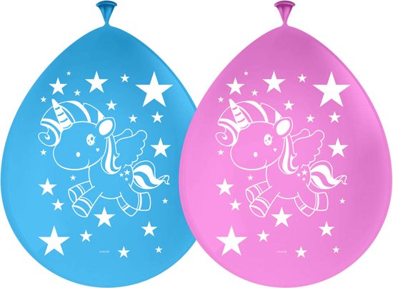 Ballonnen - Eenhoorn - Unicorn - roze / blauw - 8 stuks - 30 cm