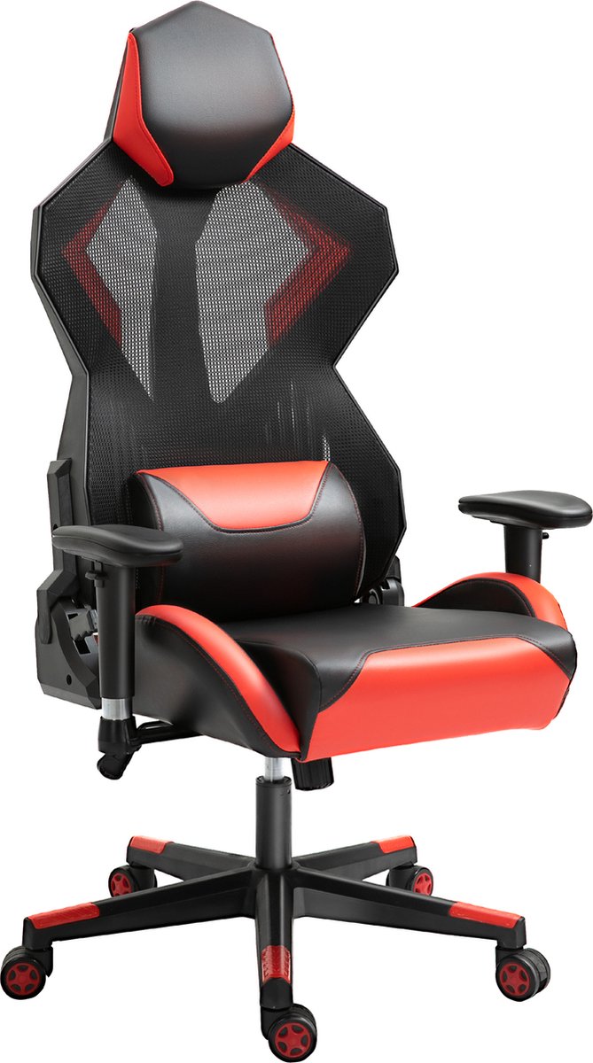 Vinsetto Gamingstoel bureaustoel met verstelbare hoofdsteun nylon PU leer zwart + rood 921-422