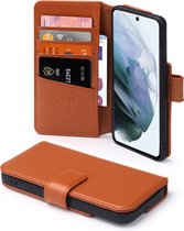 Samsung Galaxy S21 FE Hoesje - Luxe MobyDefend Wallet Bookcase - Lichtbruin - GSM Hoesje - Telefoonhoesje Geschikt Voor Samsung Galaxy S21 FE