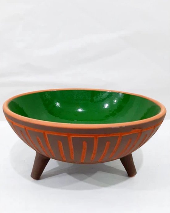 Saladeschaal Emma - groen/bruin - stoneware - 22,5 cm | Leen Bakker