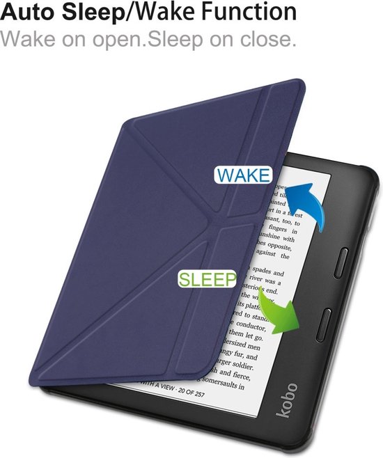 Lunso - Origami sleepcover hoes - Geschikt voor Kobo Libra 2 (7 inch) - Donkerblauw — afbeelding 5