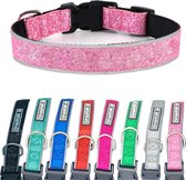Sharon B - Reflecterende Glitter halsband - Licht roze - maat L - met neopreen binnenvoering -voor grote honden
