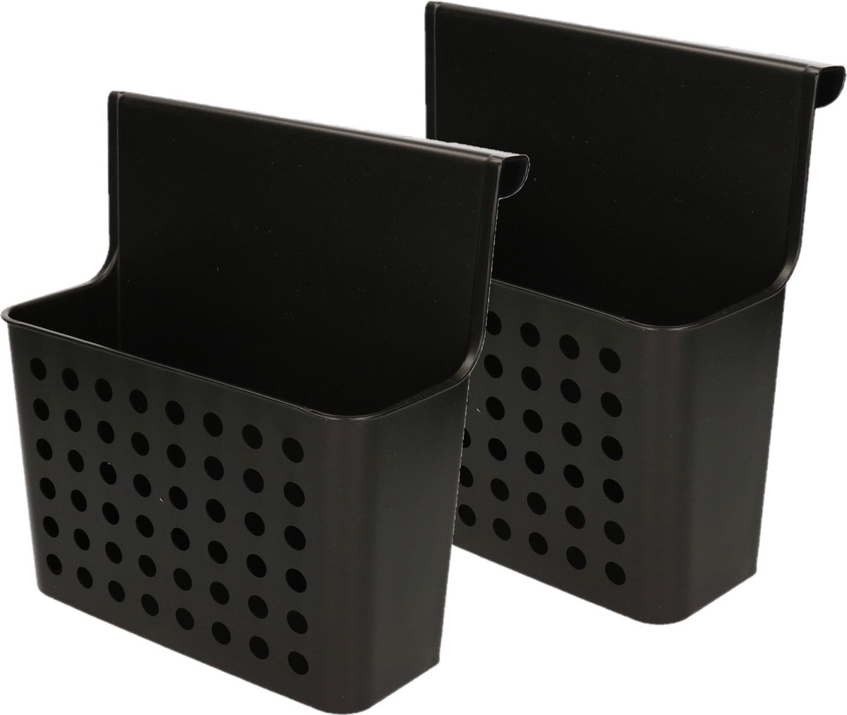 Plasticforte Badkamerrekje - 2x stuks - zwart - douche opbergmandje - 26x24 cm