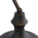 Gros plan détaillé de la base et de la tige en métal foncé d'une lampe de banquier.