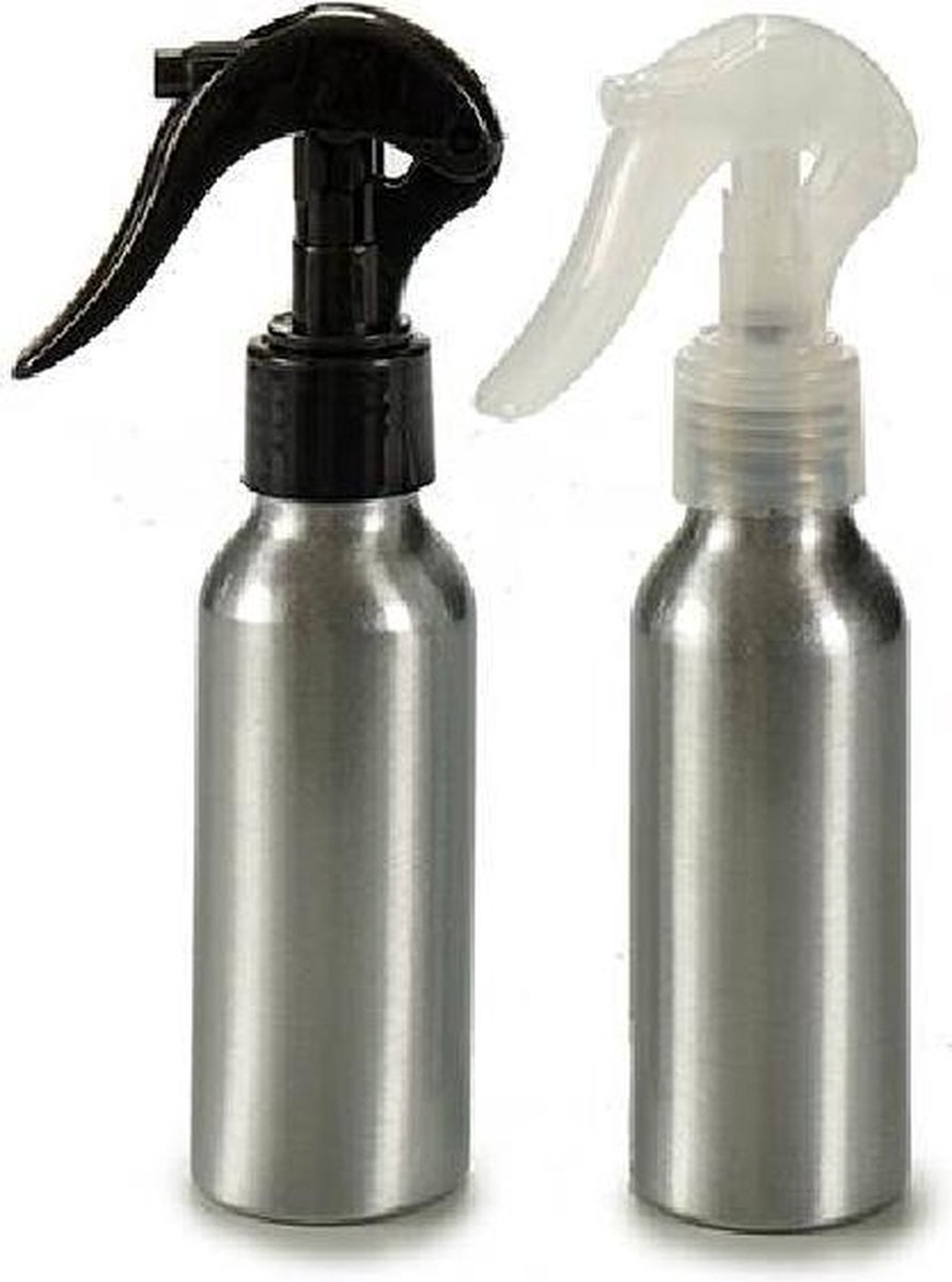 2x Metalen Plantenspuit 100 ml - Zilver / Zwart-Wit - Verstuiver Voor Planten En Schoonmaak - Sprayfles Met Verstelbare Nevel - Aluminium En Kunststof - Voor Kamerplanten, Tuin En Huishouden