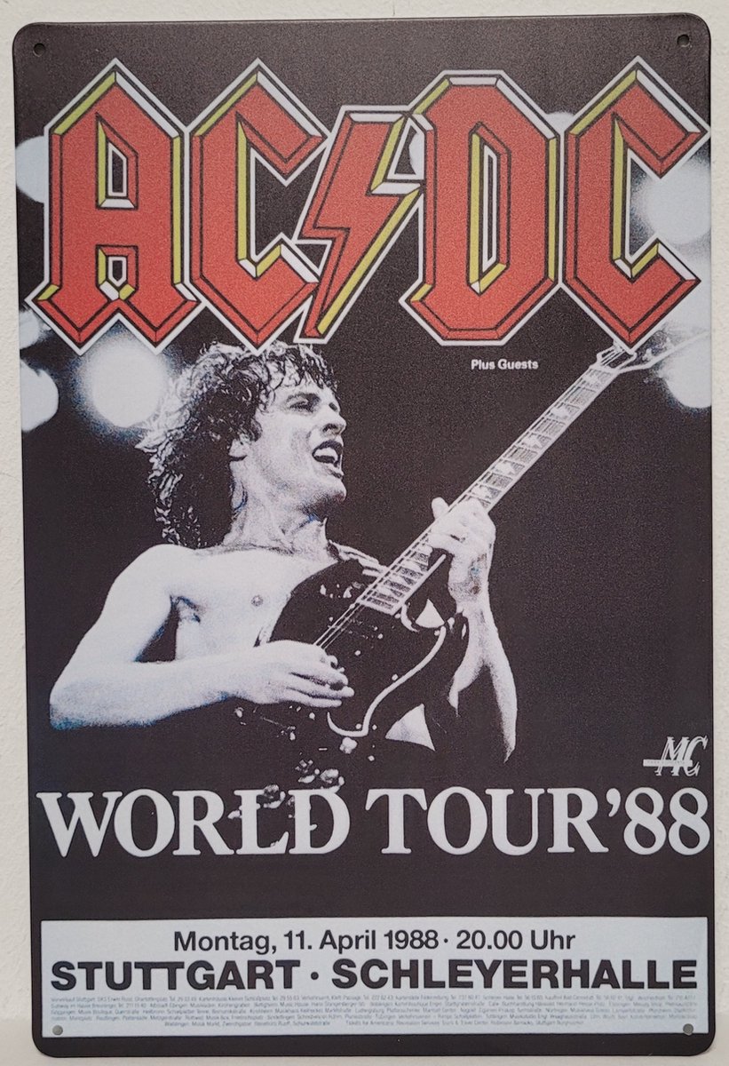 ACDC world tour 88 Reclamebord van metaal METALEN-WANDBORD - MUURPLAAT - VINTAGE - RETRO - HORECA- BORD-WANDDECORATIE -TEKSTBORD - DECORATIEBORD - RECLAMEPLAAT - WANDPLAAT - NOSTALGIE -CAFE- BAR -MANCAVE- KROEG- MAN CAVE