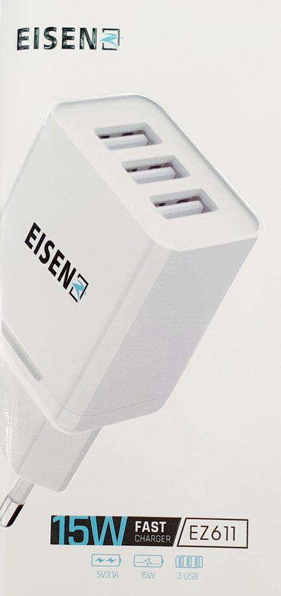 Eisenz EZ611 - Chargeur iPhone - Chargeur USB-C 3 ports - 3.1A - Chargeur  rapide -... | bol