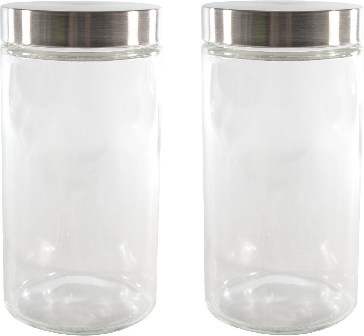 Voorraadpot - Set van 3x stuks - glas - RVS deksel - 1700 ml - bewaarpot - voorraadbus